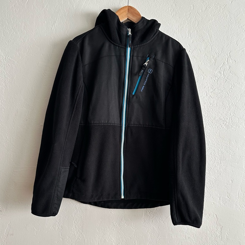 Free Country Fleece Black Zip-Up Jacket with Hood Size Small Super Warm